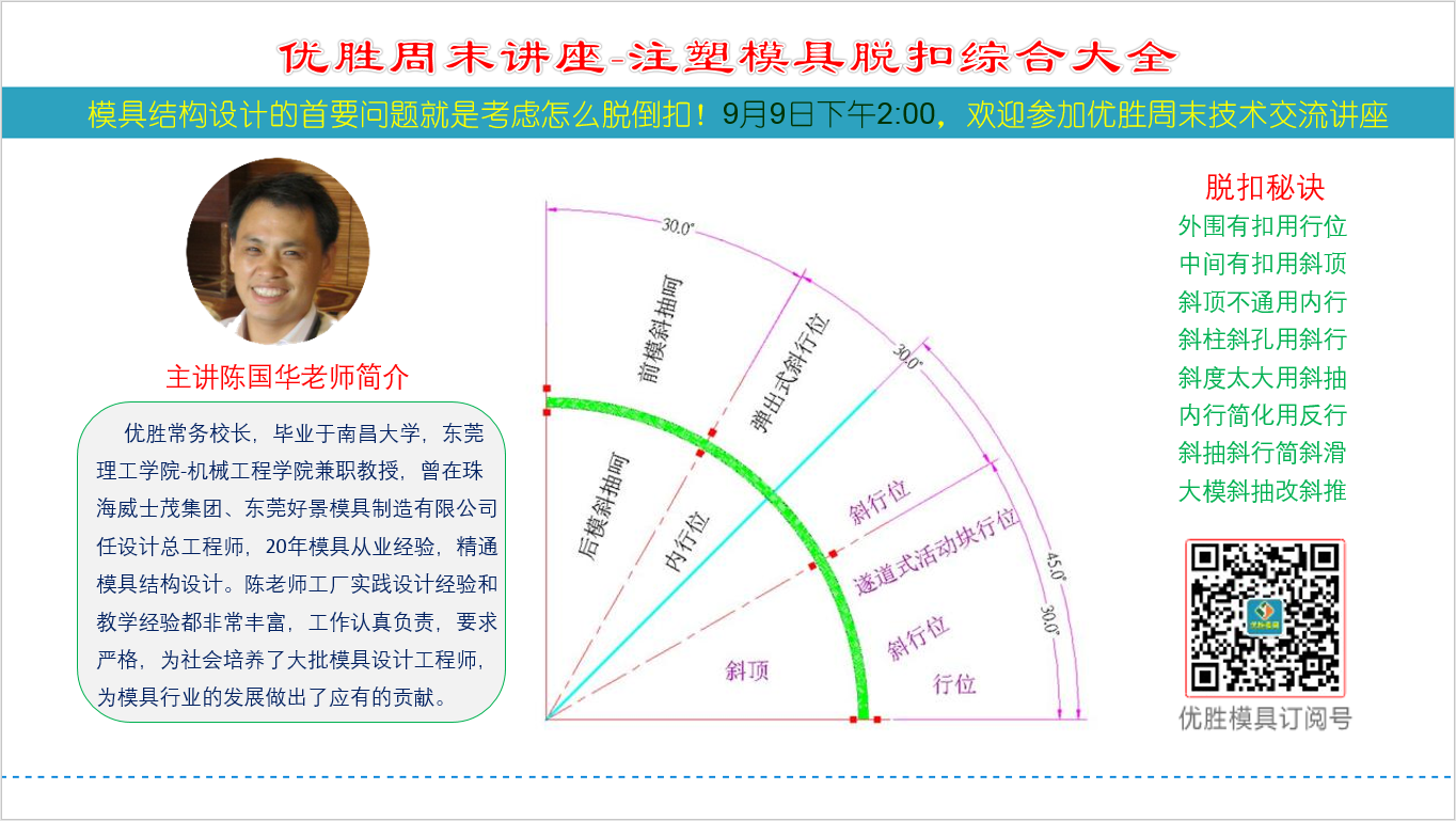 【讲座】9月9日优胜周末技术讲座-模具脱扣综合大全